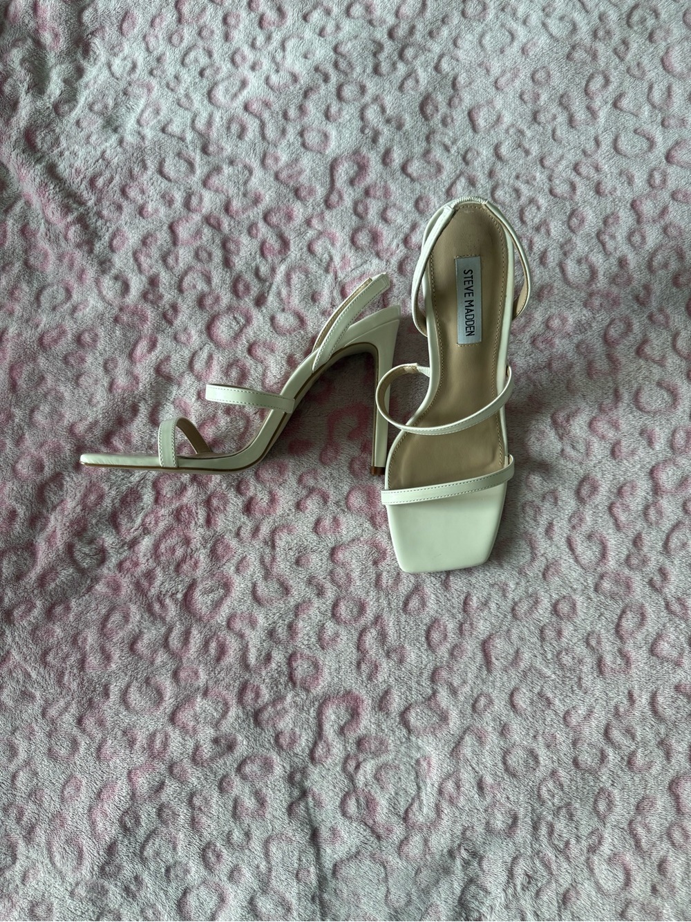 Steve Madden Ivory Strappy Square-Toe High Heel Sandals